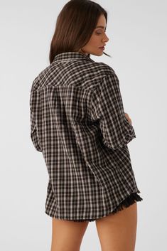 Always classic flannel shirt that has a front button closure with collar, allover plaid print and super soft feel. O'Neill Women's flannel shirt 28" In length Relaxed fit Brushed cotton flannel Front button closure with collar 100% Cotton brushed flannel | O'Neill Women's Logan Flannel Relaxed Fit Shirt in Chocolate, Size 2XL Womens Flannel Shirts, Fall Flannel Button-up Shirt, Collared Cotton Flannel Shirt For Fall, Fall Flannel Shirt With Button Closure, Flannel Collared Shirt For Fall, Plaid Long Sleeve Flannel Shirt With Button Closure, Fall Button-up Flannel Shirt, Plaid Collared Flannel Shirt With Button Closure, Relaxed Fit Plaid Flannel Shacket