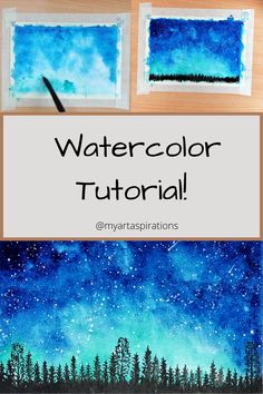 How To Paint Starry Night Watercolor, Watercolor Pencil Projects, Watercolour Starry Night, How To Draw A Starry Night Sky, How To Paint A Starry Night Sky, Watercolor Glow Effect, Watercolour Night Sky Tutorial, Watercolour For Beginners Step By Step, Watercolour Northern Lights Tutorial