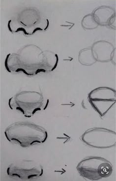 the steps to draw a cartoon character's head in different ways, including eyes and nose