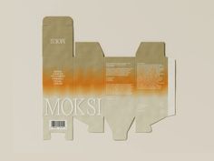 an orange and white box with the word mokst printed on it