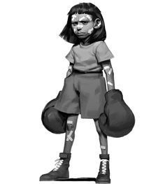 a drawing of a girl with boxing gloves