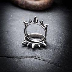 Flat silver ring with 5 spikes on top. You can wear it alone or stack it with others. So punk!!Fits true to size.Listing is for one ring only.Sterling silverHandmadeOxidized finish Punk Fits, Spike Ring, Pretty Rocks, Dope Jewelry, Themed Jewelry, One Ring, Jewelry Inspo, Stackable Rings