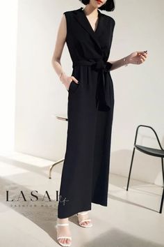 Lasaky - Classic and Sophisticated Wide Leg Jumpsuit with Belt Elegant Solid Color One-piece Jumpsuits And Rompers, Elegant Solid Color One-piece Jumpsuit Or Romper, Elegant One-piece Jumpsuits And Rompers In Solid Color, Elegant Solid Color One-piece Jumpsuit, Fitted Chic Strapless Jumpsuit In Solid Color, Sleeveless Summer Pantsuit For Office, Summer Sleeveless Pantsuit For Office, Sleeveless Summer Office Pantsuit, Summer Sleeveless Office Pantsuit