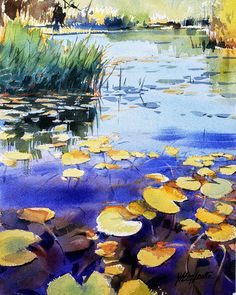 a painting of water lilies in the pond