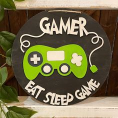 Gamer Eat Sleep Game: Small Round Youth Door Hanger - Paisley Grace Makery Hanger Game, Decorative Boards, Bedroom Doors, Eat Sleep, Door Hangers, Diy Kits, Game Room, Wooden Signs, Wood Signs