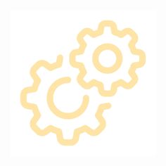 two yellow gears are shown against a white background with the word cog on it