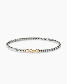 Buckle Classic Cable Bracelet in Sterling Silver with 18K Yellow Gold, 3mm David Yurman 3mm Bracelet, David Yurman Buckle Bracelet, David Yurman Bracelet Stack, David Yurman Cable Bracelet, David Yurman Bracelet, Silver Bracelets For Women, Cable Bracelets, Women's Bracelets, David Yurman Jewelry