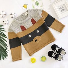 Keep kids cosy in style with this carton bear knitted sweater. Cut in a regular comfortable fit, with a round neck and ribbed cuffs to lock in warmth. Finished with an adorable cartoon bear pattern. Material: Cotton Cute Warm Cotton Sweater, Playful Crew Neck Sweater With Ribbed Cuffs, Casual Long Sleeve Sweater With Bear Print, Cute Warm Knit Sweater, Playful Crew Neck Knitted Sweater, Playful Winter Crew Neck Sweatshirt, Cozy Winter Sweater For Playtime, Playful Crew Neck Sweater For Fall, Playful Crew Neck Winter Sweatshirt