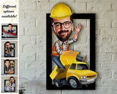 a caricature of a construction worker on the side of a wall