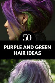 Discover cute hair colors with these purple and green hair ideas. From short styles to bold hair color choices, find the perfect fantasy hair look for you. Save this pin to your 'Pretty Hair Color' board and explore the article for more inspiration. Purple And Green Hair Ideas, Color Combos Hair, Hair Color Combos, Green Hair Ideas, Purple And Green Hair, Green Hair Color, Bold Hair Color, Cute Hair Colors, Color Board