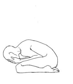 a black and white drawing of a person laying on the ground with their head down