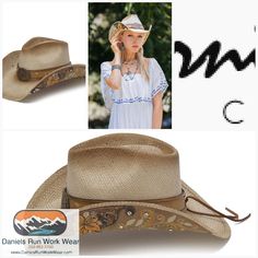 Stampede Hats - Genuine Panama Straw Western Hat BEIGE FLOWER Item CHC-CA-1826  #MotorcycleBoots #SteelToeWorkBoots #LadiesMotorcycleBoots #TacticalBoots #Uniforms #WesternBootsViaDanielsRun #BootsFromSmokinJim #SmokinJimWesternWear #WorkBoots #LogoCoatsAndShirts Western Hat