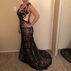 Lets Fashion. Worn Once. Black Lace And Beading With Cream Lining. Short Train With Bustle. This Dress Is Gorgeous! I Purchased The Dress In A Large Size (Fits Smaller) Then Had It Taken In For My Size. Should Fit A Size 8. Can Be Altered. Black Lace Evening Gown, Size 8 Dress, Black Cream, Black Lace, Evening Gowns, Black Fashion, Lace Dress, Fashion Dresses, Take That