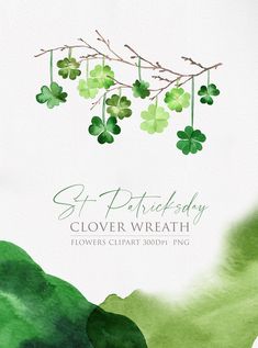 the st patrick's day clover wreath is hanging from a branch with green leaves