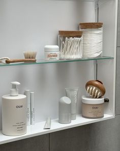 the shelves are filled with different types of personal care products