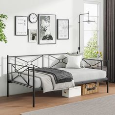 PRICES MAY VARY. [330 LBS & Sturdy Daybed Frame]: This day bed boasts a robust heavy-duty metal slats support system to hold up to 330 lbs. Together with firm bolt connection, the metal daybed provides reliable support for sitting and sleeping. [11.5" Under-bed Storage Space]: 11.5 Inches of clearance under the bed for easy storage. You could place organizer container or storage box to tidy your clothes, toys or quilts. This creative design could save your space and provide you more flexible usa Metal Day Bed, Ikea Metal, Iron Metal Bed, Platform Daybed, Metal Daybed With Trundle, Trundle Bed Frame, Full Size Daybed, Daybed Frame, Metal Daybed