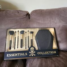 Essentials Collection Skull And Crossbones Makeup Powder Brushes. 7 Brushes Plus A Coffin Shaped Skull And Crossbones Case. Brand New. Check Out My Other Items To Bundle. Goth Makeup Items, Gothic Makeup Organizer, Goth Makeup Brushes, Lipstick Organizer, Makeup Powder, Gothic Skull-shaped Bag With Skull Print, Skull Bedding Sets Ink & Rags, Powder Makeup, It Cosmetics Brushes