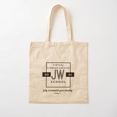 a tote bag with the jw school logo on it