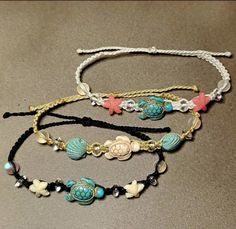 "These beach inspired bracelets are adjustable and great gifts for turtle and ocean lovers! They are durable and long-lasting. Great for daily wear! - Dimensions -  Adjustable, approximately 2.5\"-5.0\" in diameter (*due to these bracelets being handmade the size of each bracelet may vary slightly) - Colors -  * Night Swim * Seaside Stroll * Pink Sands - Questions & Concerns -  Please contact me with any questions or concerns with an item or an order via Etsy Messaging (recommended) or Email. Thank you!" Cheap Ocean-inspired Beaded Bracelets For Gifts, Cheap Adjustable Beaded Bracelets Beachy Style, Cheap Beachy Beaded Bracelets As Gifts, Night Swim, Inspired Bracelets, Sea Turtle Bracelet, Tropical Jewelry, Turtle Bracelet, Pink Sand