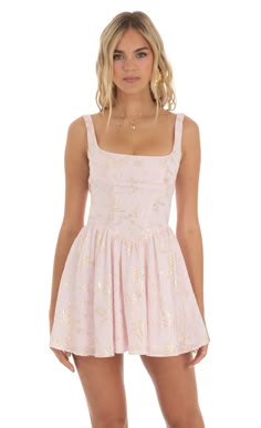 Indiana Floral Shimmer Mini Dress in Pink | LUCY IN THE SKY Lucy In The Sky, Preppy Dresses, Casual Day Dresses, Grad Dresses, Hoco Dresses, New Classic, Dance Dresses, Fancy Dresses, Fit And Flare Dress