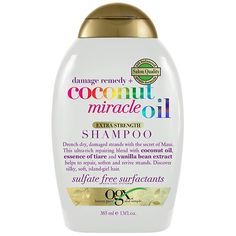 Repair & revive your senses and strands with OGX Extra Strength Damage Repair + Coconut Miracle Oil Shampoo. This damaged hair shampoo helps transform thick, coarse hair into silky perfection. Ideal for dry or frizzy hair, the hydrating shampoo also helps calm frizz and tame flyaways as it helps soften and repair tresses. The nourishing damage remedy blend is infused with coconut oil and the formula helps to add luster, shine & softness to hair along with vanilla bean extract and essence of Coconut Miracle Oil, Coconut Oil Conditioner, Tame Flyaways, Coconut Oil Shampoo, Thick Coarse Hair, Shampoo For Damaged Hair, Diy Coconut Oil, Coconut Oil Skin Care, Moisturizer For Sensitive Skin