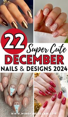 Cute Simple Christmas Nails Almond, December Nails Christmas 2024, Nails Christmas And New Years, Nail Designs 2024 Winter, Christmas 2024 Nail Ideas