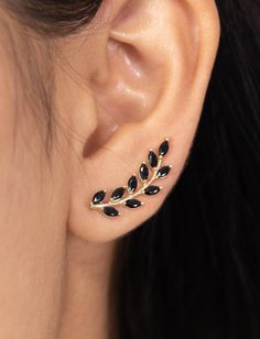 Black Diamonds Earring Climber / Marquise Ear Crawlers Earrings / Ear Climber Earrings / Bridesmaid Gift For Ready-to-ship items search here, https://etsy.me/39BDvMS Features- * Made to order * Materials: 925 Sterling Silver * Custom color: Rose Gold Plated, Yellow Gold Plated, and White Gold Plated * Layaway Plan Available * Gemstones: Black CZ - SKU: Q2045T All silver, gold or platinum pieces are stamped with the metal type on the inside. Feel free to contact me with any questions or requests. Crawling Earrings, Ear Crawlers Earrings, Ear Climber Earrings Silver, Gold Ear Climbers, Ear Climber Earrings, Cool Ear Piercings, Ear Crawler Earrings, Black Diamond Earrings, Ear Crawlers