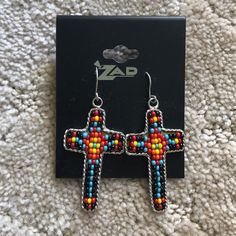 Brand New And Never Worn! Beautiful Beaded Cross Earrings With Shiny Silver Backs. Earrings Are 1.5” Long X 1” Wide Thanks For Looking! Southwestern Style Beaded Earrings With Ear Wire As Gift, Southwestern Multicolor Nickel-free Beaded Earrings, Southwestern Style Multicolor Nickel-free Beaded Earrings, Southwestern Style Beaded Earrings For Gift, Southwestern Beaded Earrings As Gift, Southwestern Style Beaded Earrings As Gift, Southwestern Style Colorful Beaded Earrings For Gift, Southwestern Style Colorful Beaded Earrings As Gift, Southwestern Style Colorful Beaded Earrings