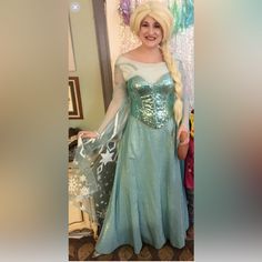 This Beautiful Elsa Costume From Frozen I Includes Four Pieces: Long-Sleeved Top, Sequins Corset, Sheer Cape, And Skirt. The Skirt Is Polyester And In Excellent Condition, Waist Is Approximately 18 Inches Across And Length Is Approximately 41 Inches, Slit In Front. Cropped Long-Sleeved Top Is Fully Lined For Modesty On The Bodice, Which I Had Custom Done And Is Hard To Find, And It Has Sheer Sleeves With Jewels, Approximately 21 Inches Across At The Bust And Just Over 11 Inches Long. There Are S Snowflake Hair, Frozen Cosplay, Sheer Cape, Elsa Costume, All Gems, Sheer Sleeves, Costumes For Women, 11 Inches, Cosplay Costume