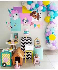 a birthday party with balloons and decorations