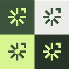 four different logos with arrows in the middle and one on the bottom, all green