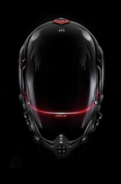 the back view of a motorcycle helmet on a black background