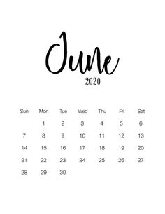 a calendar with the word june written in black ink on a white background, next to a