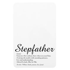 a white bookmark with the words stepfather written in cursive writing