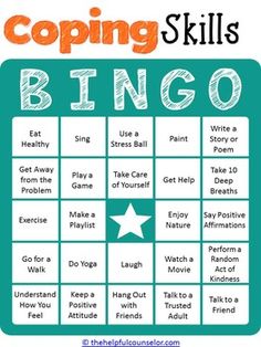 Coping Skills Bingo Game Coping Skills Bingo, Coping Skills For Kids, Bingo Games For Kids, Skills For Kids, Health Activities