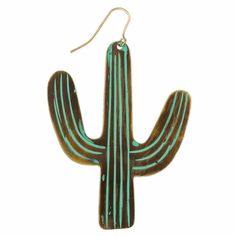 Stylish saguaro cactus earrings for that perfect southwest desert look. Burnished gold metal earring in cactus shape includes green patina stripes. Dreamy desert cowgirl style in one stylish saguaro earring. * Handmade in India * Gold and green patina cactus earring * Southwest statement earrings * Measures: 3 x 2" * Materials: Gold Tone Metal, Enamel Desert Look, Desert Cowgirl, Patina Earrings, Vintage Native American Jewelry, Cactus Earrings, Green Patina, Southwest Desert, Saguaro Cactus, Earring Handmade