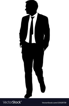 a black and white silhouette of a man in a suit