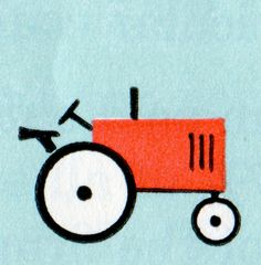 a drawing of a red tractor on a blue background