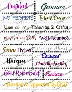 different font styles and colors for the names of each item in this pattern, you can also use them to make your own name tags