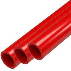 three red plastic pipes on a white background