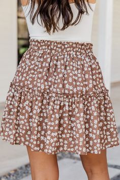 For What It's Worth Brown Smocked Waist Floral Skort – Pink Lily Skorts, Mom Style