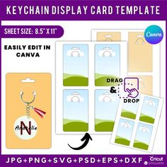 the keychain display card template is shown with an arrow and two different images