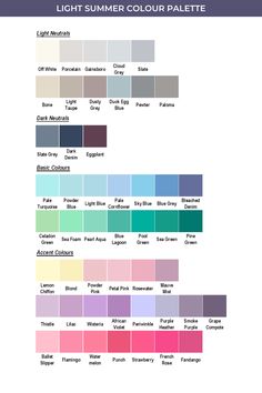 the color chart for light summer colours