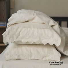 French Linen Cotton Embroidered Floral Bedding Set / White | Best Stylish Bedding | Ever Lasting