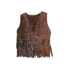 This perfect little fringe vest is intricate and a great addition to add some western flare to any outfit. Across the main vest there is a braided detail. There is fringe across the entire bottom of the vest and there are colorful beads sprinkled around the fringe. Could possible fit a XS women; see measurements below. This vest is missing a few fringe prices which are pictured above. Other than that this vest is in good condition. There is no tag and measurements are listed below. Vest Measurem Suede Fringe Vest Outfit, Festival Fringe Brown Vest, Brown Fringe Vest For Festival, Bohemian Fringe Vest For Festivals, Fall Festival Vest With Fringe, Fitted Fringe Vest For Festivals, Fitted Fringe Vest For Festival, Bohemian Brown Vest With Fringe, Brown Bohemian Vest With Fringe