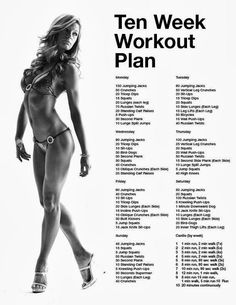 the ten week workout plan is shown in black and white, with red lines on it