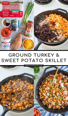 the ground turkey and sweet potato skillet is ready to be eaten