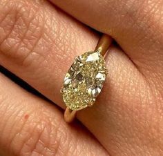 a close up of a person's hand with a yellow diamond ring on it