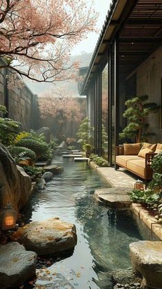 Kolam Koi, Taman Air, Zen Garden Design, Japan Garden, Pond Design, House Architecture Design, Japanese House, Zen Garden, Backyard Landscaping Designs