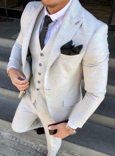 White Three Piece Suit, Three Piece Suit Wedding, White Outfit For Men, White Wedding Suit, Checkered Suit, Herren Style, Custom Made Suits, Wedding Suits Groom